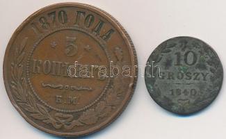 Vegyes: Lengyelország / Kongresszusi Lengyelország 1840MW 10gr Ag + Orosz Birodalom 1870. 5k Cu T:2- patina Mixed: Poland / Congress Poland 1840MW 10 Groszy Ag + Russian Empire 1870. 5 Kopeks Cu C:VF patina