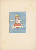 35 db vegyes motívum lap albumban, főként üdvözlőlapok és hölgyeket ábrázoló lapok, benne néhány lit...