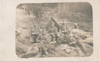 WWI K.u.K. soldiers at the military camp, tent, photo