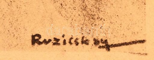 Ruzicskay György (1896-1993): Hegyek, völgyek, dombok, emberek. Algrafia, papír, jelzett az algrafiá...