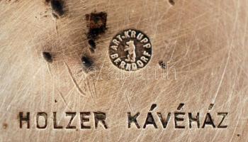 cca 1910 Berndorf alpakka kehely "Holzer kávéház" (Andrássy út 5.) felirattal, kopott, m:1...