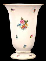 Herendi virágmintás, kézzel festett porcelán váza, hibátlan, jelzett, m: 22 cm