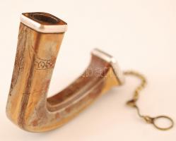 Ezüst pipa dísz saját bőrtokban, jelzett
