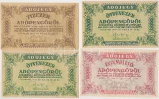 14db-os vegyes magyar bankjegy tétel, közte sor-és sorszám nélküli adópengők, 1920. 1K (2x) közeli s...