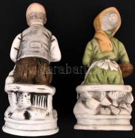 Bisquit öreg házaspár, kézzel festett, jelzett, hibátlan, kopott, m:15 cm (2×)
