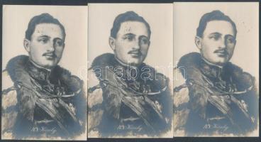 1916 IV. Károly(1916-1918) magyar király, osztrák császár, fotólap, hátoldalon Zita királyné 10f bélyeggel, 2 azonos példány, 8x14 cm / 1916 Charles I of Austria (1916-1918) with Zita of Bourbon-Parma stamp, 3 photocards, 8x14 cm