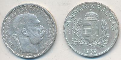 1895. 1K Ag "Ferenc József" + 1939. 1P Ag T:2,2- karc