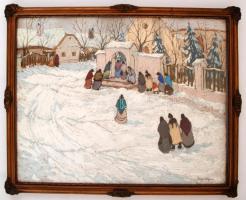 Csabai Wágner József (1888-1967): Misére érkezők. Vegyes technika, karton, jelzett, üvegezett keretb...