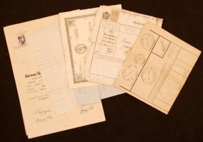cca 1847-1951 Vegyes okmány tétel, többön közülük okmánybélyeggel(számla, népiskolai bizonyítvány, s...