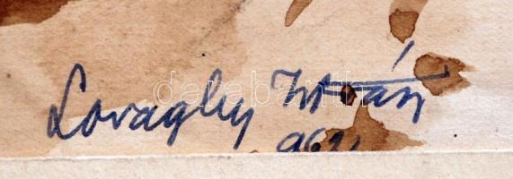 Lovaghy István(1898-?): Szérűskert, diópác, papír, jelzett, 35x27cm