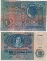 1912. 100K + 1914. 50K mindkettő román felülbélyegzéssel T:III,III-