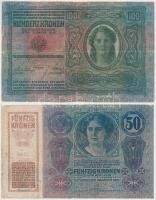 1912. 100K + 1914. 50K mindkettő román felülbélyegzéssel T:III,III-