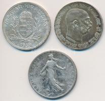 Vegyes: Franciaország 1911. 1Fr Ag + Ausztria 1916. 1K "Ferenc József" + 1939. 1P Ag T:2,2...