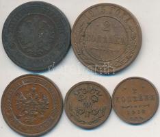 Orosz Birodalom 1903. 2k Cu + 1911. 1/2k Cu + 1912. 1/2k Cu + 1915. 2k Cu + 1916. 1k Cu T:2-,3
Russi...
