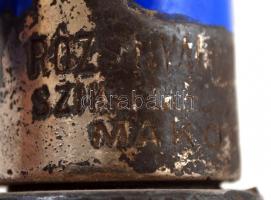 1936 Ólom-porcelán szódásüveg fej, jelzett(Rózsa István Makó), m: 9 cm