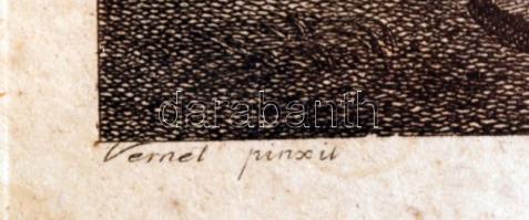 Vernet Joseph  Claude (1714 -1789): Életkép, Il fuoco/ Le feu, rézmetszet, dúcon jelzett,üvegezett k...