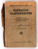 Gazdasági alapismeretek. Kézikönyv a M. Kir. Téli Gazdasági tanfolyamok hallgatói részére. VI. javított kiadás. Bp., 1942, Pátria Irodalmi Vállalat és Nyomda Rt. Kiadói papírkötés, gerinc levált, könyv több részre szakadt, kopottas állapotban.