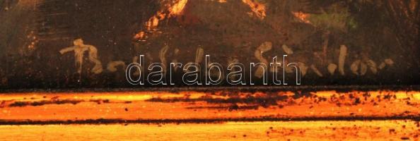 Basildes jelzéssel: Női akt korsóval. Olaj, fa lemez, keretben, 36×29 cm