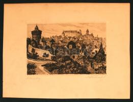 Olvashatatlan jelzéssel: Nürnberg, rézkarc, papír,jelzett, 10x14cm/ Unreadable sign: Nuremberg, etching paper, signed, 10x14cm