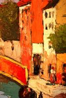 Olvashatatlan jelzéssel: Utca részlet. Olaj, farost, keretben, 60×50 cm