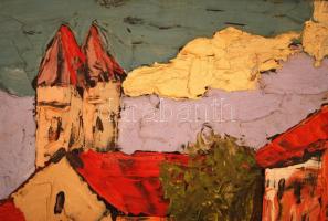 Olvashatatlan jelzéssel: Utca részlet. Olaj, farost, keretben, 60×50 cm