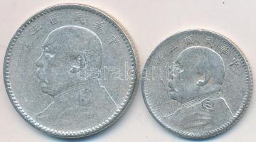 Kína 1914. 10c Ag + 20c Ag "Yüan Shihkai" T:2-,3
China 1914. 10 Cents Ag + 20 Cents Ag &qu...