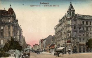 Budapest XI. Fehérvári út, Gellért kávéház, Gebauer József üzlete, villamos