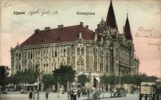 Budapest IV. Újpest, Községháza, villamos (vágott / cut)