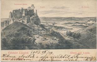 Lippa, Solymosi vár, Máriaradna, Krivány György kiadása / castle (wet damage)