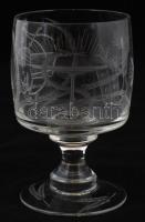 Sok szimbólummal díszített régi üveg pohár, cca 200ml