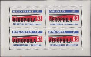 1963 Brussel IX, AEROPHILA Nemzetközi bélyegkiállítás 4-es levélzáró kisív