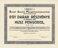 Budapest 1941. "Budai Apolló Mozgófényképszínház Részvénytársaság" részvénye 20P-ről, szárazpecséttel T:I,I-