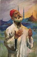 Abendgebet / Turkish night pray, Künstler-Kriegspostkarte Serie 12702-30., artist signed