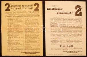 1937 Kassa, Az Egyesült Országos Keresztényszocialista és Magyar Nemzeti Párt és a Maxon független polgári párt választási röplapjai magyar és szlovák nyelven, 3 db