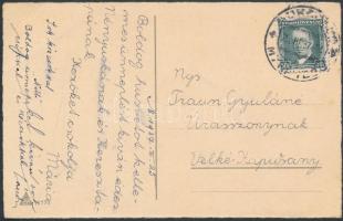 Képeslap Munkácsról kétnyelvű bélyegzéssel, Postcard from Mukachevo with bilingual cancellation