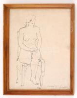 Olvashatatlan jelzéssel: Női akt, tus, papír, üvegezett fa keretben, 29×22,5 cm