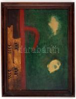 Bálint jelzéssel: Nyílik az ajtó, olaj, fa, keretben, 31,5×23,5 cm