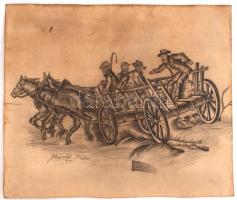 Hader jelzéssel: Szekerezés, ceruza, papír, 47×56,5 cm