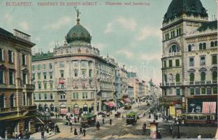 Budapest VIII. Erzsébet és József körút, üzletek, villamos (fa)