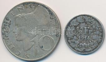 Ausztria 1958. 10Sch Ag + Svájc 1914. 1/2Fr Ag T:2-,3 Austria 1958. 10 Schilling Ag + Switzerland 1914. 1/2 Franc Ag C:VF,F