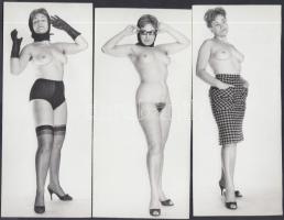 cca 1968 A negyvenes titkárnő kis kalandja a fényképésznél, 5 db  finoman erotikus fénykép, 17x7 cm / cca 1968 5 erotic photos, 17x7 cm