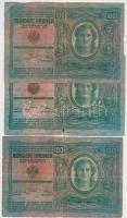 1912-1915. 10K (3x) + 20K + 100K (3x) piros "Deutschösterreich" felülbélyegzéssel T:III,II...
