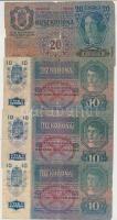1912-1915. 10K (3x) + 20K + 100K (3x) piros "Deutschösterreich" felülbélyegzéssel T:III,II...
