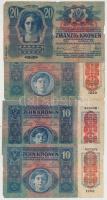 1912-1915. 10K (3x) + 20K + 100K (3x) piros "Deutschösterreich" felülbélyegzéssel T:III,II...