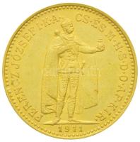 1911KB 10K Au "Ferenc József" (3.39g/0.900) T:2,2- kis ph. Hungary 1911. 10 Korona Au "Franz Joseph I" (3.39g/0.900) Kremnitz C:XF,VF small edge error Adamo K8