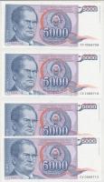 Jugoszlávia 1985. 5000D (4x) sorszámkövetők T:I,I- kis sarokhajlás
Yugoslavia 1985. 5000 Dinara (4x)...
