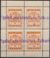 1948 Szikszó városi vigalmi adó bélyegek 10f narancs négyes kisív felülbélyegezve (20.000)