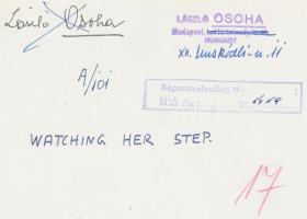 cca 1940 Osoha László: Watching her step, pecséttel jelzett, feliratozott vintage fotóművészeti alko...