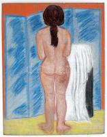 Gráber jelzéssel: Női akt háttal, pasztell, karton, 64,5×50,5 cm