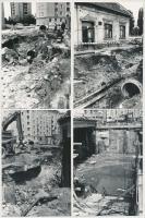 1987 Budapest, várostörténeti fotók az újpesti csőtörésről, a víz elárasztotta a metró építkezés munkaterületét is, Karai Sándor felvételei, 13 db fénykép, 9x14 cm